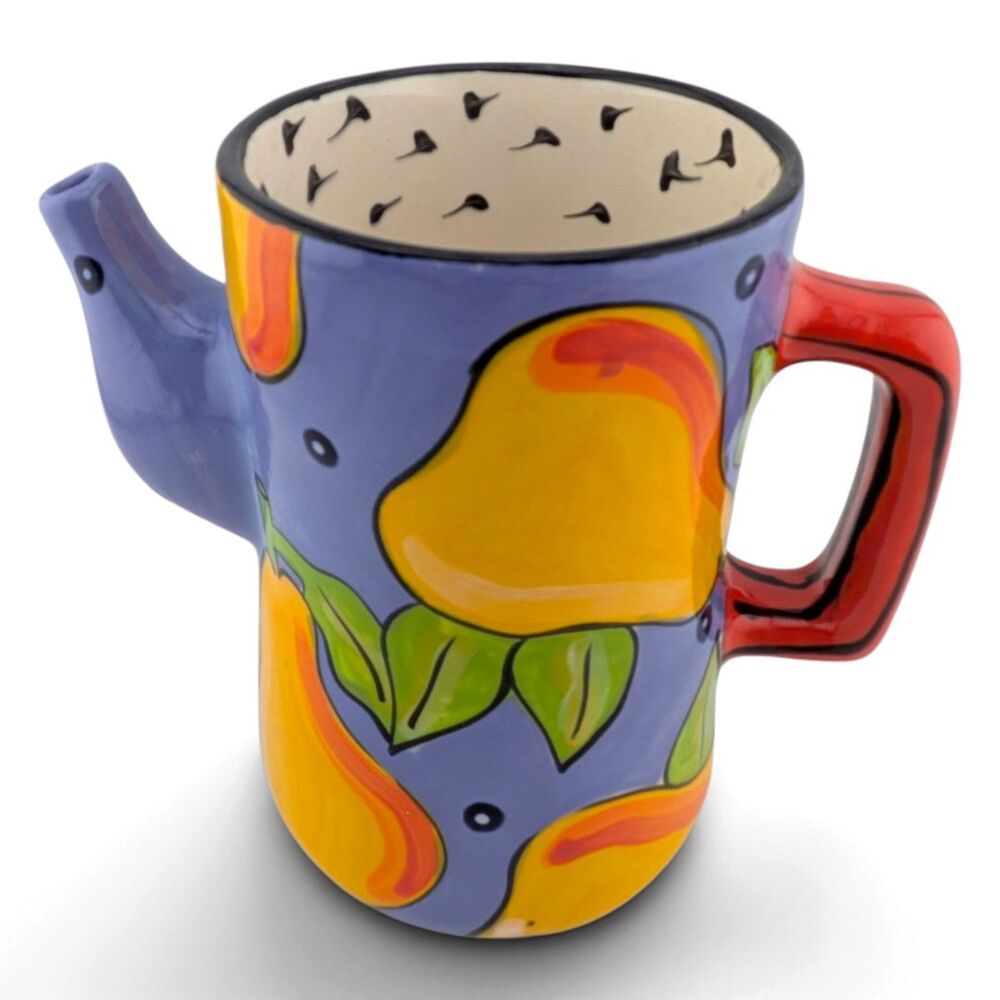 PEFi Costa Rica Hand Painted Ceramic Pear Pitcher Jug Colorful Art Pottery 6.25"
